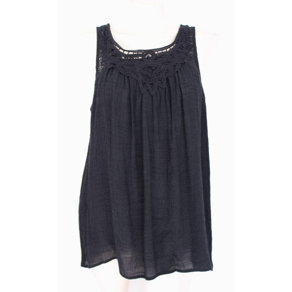 Knox Rose Black Sheer Lace Upper Back Crochet Lace Neckline Sleeveless Gauze Top